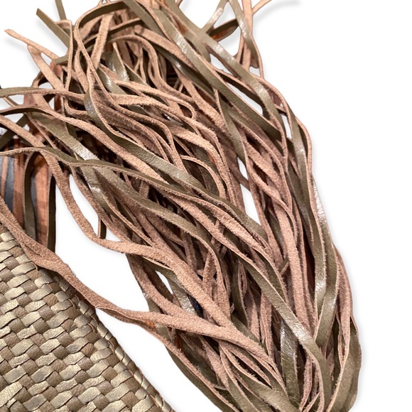 Allan K Leather Woven Metallic Bag WIth Tassel - Picture 5 of 11